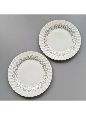 Vintage Johnson Brothers Encore Dinner Plate Set of 2, Blue Leaves Brown Scrolls
